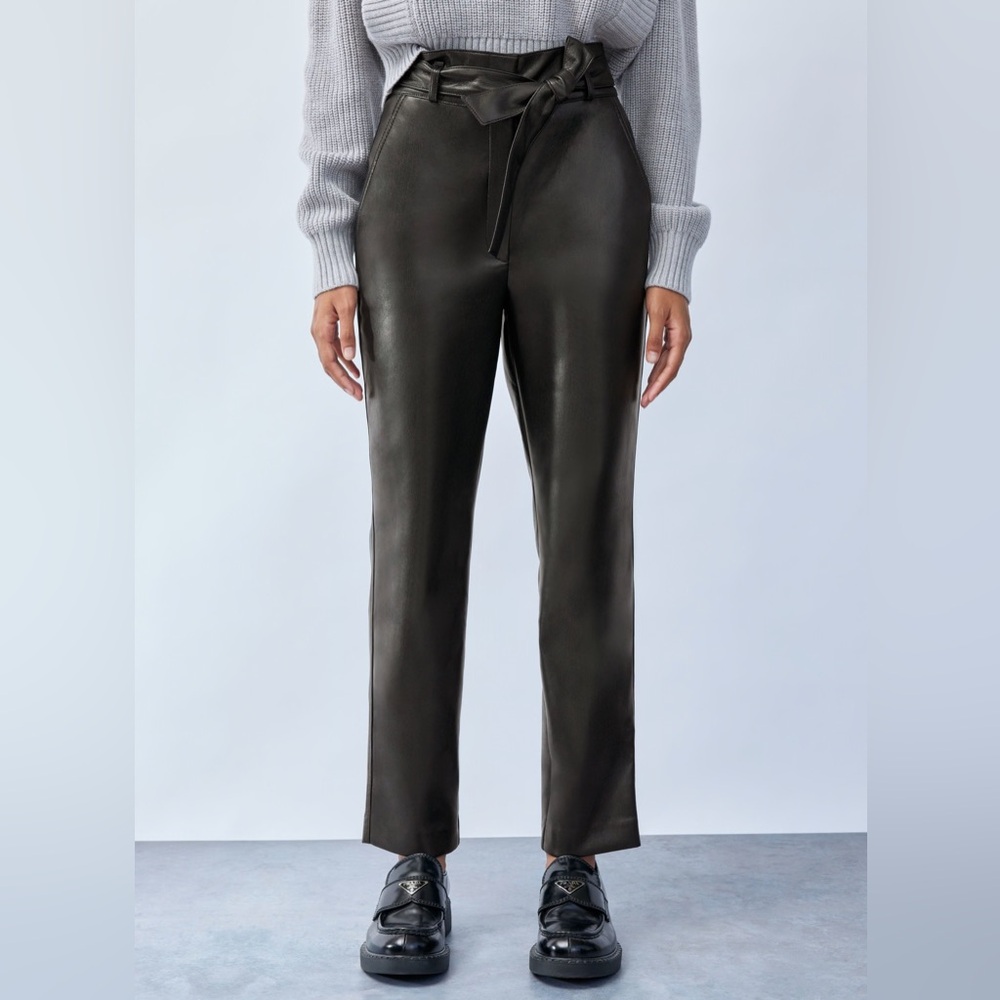 Aritzia Babaton Vegan Leather Tie-Front Belted Pants